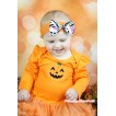 Halloween Orange Long Sleeve Baby Bodysuit Pettiskirt & Pumpkin & Orange Headband Skeleton Zebra Satin Bow JS3715